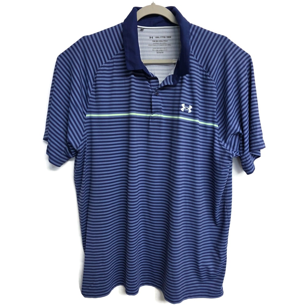 Under Armour Mens XXL Blue Iso-Chill Striped HeatGear Golf Polo Shirt